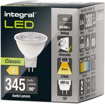 Een Integral LED spot MR16, dimbaar, 2.700 K, 3,4 W, 380 lumen koop je bij Muys Kantoor & Kado