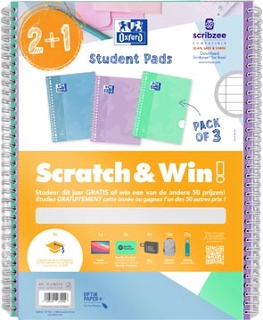 Een Oxford School collegeblok, ft A4+, gelijnd, 23-gaats, 80 vel, pastel assorti, 2+1 gratis, Scratch & Win koop je bij Muys Kantoor & Kado