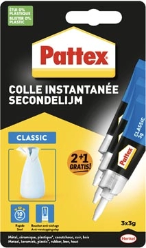 Een Pattex Classic secondelijm, 3 g, 2 + 1 gratis, op blister koop je bij Muys Kantoor & Kado