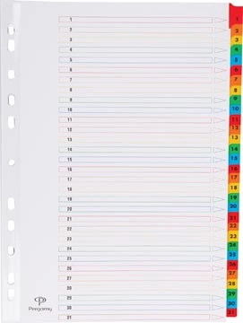 Een Pergamy tabbladen met indexblad, ft A4, 11-gaatsperforatie, geassorteerde kleuren, set 1-31 koop je bij Muys Kantoor & Kado