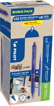 Een Pilot Frixion Ball Clicker, 12 rollers en 6+6 vullingen 0,7 mm, blauw koop je bij Muys Kantoor & Kado