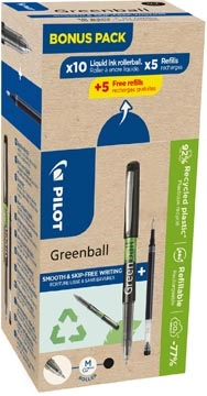 Een Pilot Greenball roller, medium punt, 10 rollers + 10 vullingen, medium, zwart koop je bij Muys Kantoor & Kado