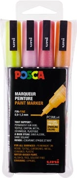 Een Posca paintmarker PC-3M, set van 4 markers, glitter, geel-oranje-roze-rood koop je bij Muys Kantoor & Kado