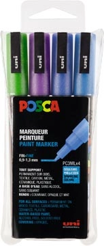 Een Posca paintmarker PC-3M, set van 4 markers, glitter, paars-groen-lichtblauw-donkerblauw koop je bij Muys Kantoor & Kado