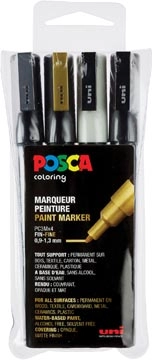 Een Posca paintmarker PC-3M, set van 4 markers in geassorteerde kleuren koop je bij Muys Kantoor & Kado