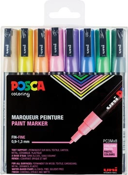 Een Posca paintmarker PC-3M, set van 8 markers in geassorteerde pastelkleuren koop je bij Muys Kantoor & Kado