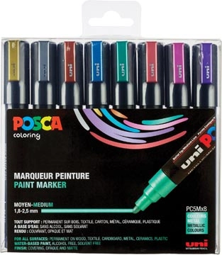 Een Posca paintmarker PC-5M, set van 8 markers in geassorteerde metallic kleuren koop je bij Muys Kantoor & Kado