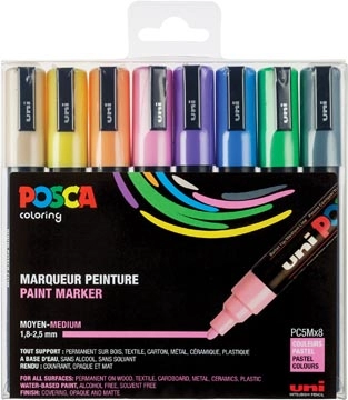 Een Posca paintmarker PC-5M, set van 8 markers in geassorteerde pastelkleuren koop je bij Muys Kantoor & Kado