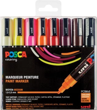 Een Posca paintmarker PC-5M, set van 8 markers in geassorteerde warme kleuren koop je bij Muys Kantoor & Kado