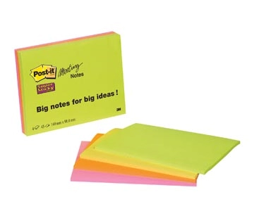 Een Post-It Super Sticky Meeting notes, 45 vel, ft 101 x 152 mm, geassorteerde kleuren, pak van 4 blokken koop je bij Muys Kantoor & Kado