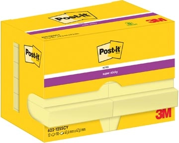 Een Post-It Super Sticky Notes, 90 vel, ft 47,6 x 47,6 mm, geel, pak van 12 blokken koop je bij Muys Kantoor & Kado