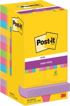 Een Post-It Super Sticky Notes, 90 vel, ft 76 x 76 mm, assorti, pak van 12 blokken koop je bij Muys Kantoor & Kado