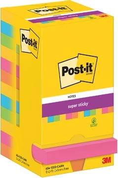 Een Post-It Super Sticky Notes Carnival, 90 vel, ft 76 x 76 mm, pak van 12 blokken koop je bij Muys Kantoor & Kado