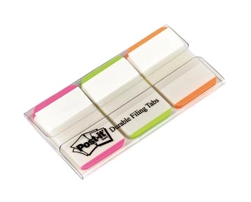 Een Post-it Index Strong, , ft 25,4 x 38 mm, wit met gekleurde rand, 3 kleuren, 22 tabs per kleur koop je bij Muys Kantoor & Kado