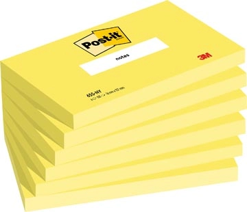 Een Post-it Notes, 100 vel, ft 76 x 127 mm, pak van 6 blokken, neongeel koop je bij Muys Kantoor & Kado