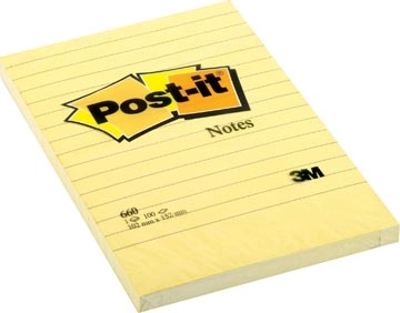 Een Post-it Notes, ft 102 x 152 mm, geel, gelijnd, blok van 100 vel koop je bij Muys Kantoor & Kado