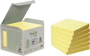 Een Post-it Recycled notes, 100 vel, ft 76 x 76 mm, geel, pak van 6 blokken koop je bij Muys Kantoor & Kado