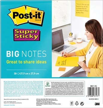 Een Post-it Super Sticky Big Notes, 30 vel, ft 280 x 280 mm, geel koop je bij Muys Kantoor & Kado