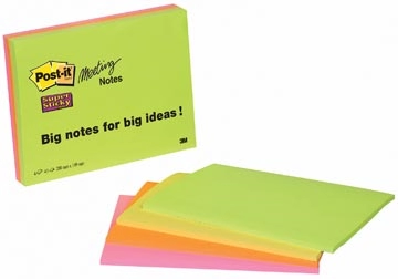 Een Post-it Super Sticky Meeting notes, 45 vel, ft 152 x 203 mm, geassorteerde kleuren, pak van 4 blokken koop je bij Muys Kantoor & Kado