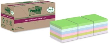 Een Post-it Super Sticky Notes Recycled, 70 vel, ft 76 x 76 mm, assorti, 14 + 4 GRATIS koop je bij Muys Kantoor & Kado