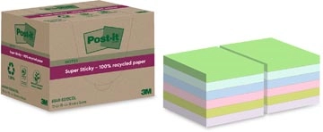 Een Post-it Super Sticky Notes Recycled, 70 vel, ft 76 x 76 mm, assorti, pak van 12 blokken koop je bij Muys Kantoor & Kado