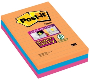 Een Post-it Super Sticky Notes XXL Boost, 90 vel, ft 101 X 152 mm, gelijnd, geassorteerde kleuren, pak van 3 koop je bij Muys Kantoor & Kado