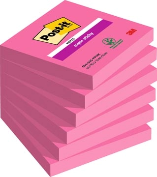 Een Post-it Super Sticky notes, 90 vel, ft 76 x 76 mm, pak van 6 blokken, fuchsia (power pink) koop je bij Muys Kantoor & Kado