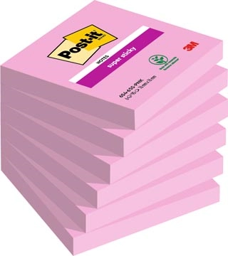 Een Post-it Super Sticky notes, 90 vel, ft 76 x 76 mm, pak van 6 blokken, roze (tropical pink) koop je bij Muys Kantoor & Kado