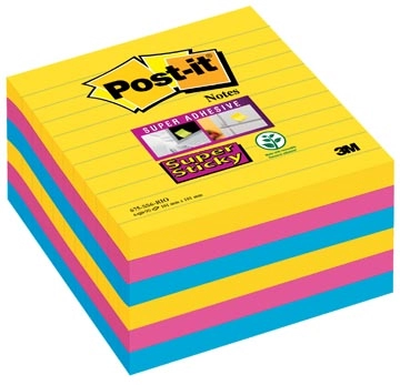 Een Post-it Super Sticky notes XL Carnival, 90 vel, ft 101 x 101 mm, gelijnd, assorti pak van 6 blokken koop je bij Muys Kantoor & Kado