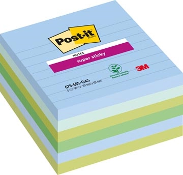 Een Post-it Super Sticky notes XL Oasis, 90 vel, ft 101 x 101 mm, gelijnd, geassorteerde kleuren, pak van 6 b koop je bij Muys Kantoor & Kado