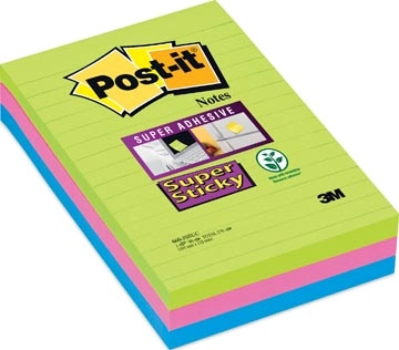 Een Post-it Super Sticky notes XXL, 90 vel, ft 102 x 152 mm, geassorteerde kleuren, pak van 3 blokken koop je bij Muys Kantoor & Kado