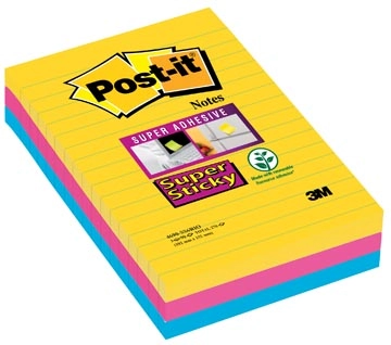 Een Post-it Super Sticky notes XXL Carnival, 90 vel, ft 101 X 152 mm, gelijnd, geassorteerde kleuren, pak van koop je bij Muys Kantoor & Kado