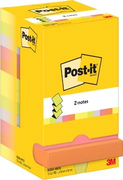 Een Post-it Z-notes, 100 vel, ft 76 x 76 mm, pak van 12 blokken, assorti neonkleuren koop je bij Muys Kantoor & Kado