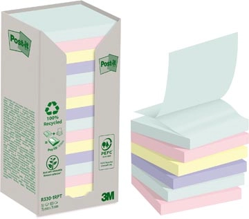 Een Post-it recycled Z-notes, 100 vel, ft 76 x 76 mm, assorti, pak van 16 blokken koop je bij Muys Kantoor & Kado