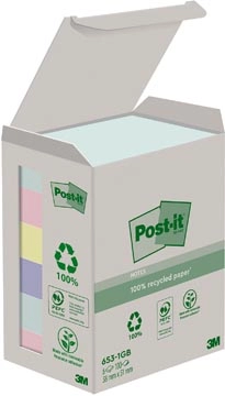 Een Post-it recycled notes Nature, 100 vel, ft 38 x 51 mm, pak van 6 blokken, geassorteerde kleuren koop je bij Muys Kantoor & Kado