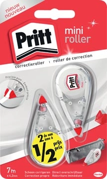 Een Pritt mini correctieroller, blister met 2 stuks waarvan 2de aan halve prijs koop je bij Muys Kantoor & Kado