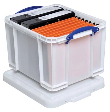 Een Really Useful Box opbergdoos 35 liter, wit met blauwe handvaten koop je bij Muys Kantoor & Kado