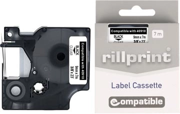 Een Rillprint compatible D1 tape voor Dymo 40910, 9 mm, zwart op transparant koop je bij Muys Kantoor & Kado