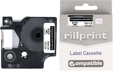 Een Rillprint compatible D1 tape voor Dymo 45010, 12 mm, zwart op transparant koop je bij Muys Kantoor & Kado