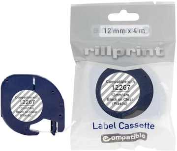 Een Rillprint compatible LetraTAG tape voor Dymo 12267, 12 mm, plastic, transparant koop je bij Muys Kantoor & Kado