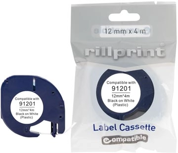 Een Rillprint compatible LetraTAG tape voor Dymo 91201, 12 mm, plastic, wit koop je bij Muys Kantoor & Kado