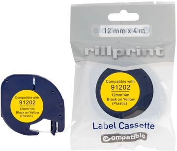 Een Rillprint compatible LetraTAG tape voor Dymo 91202, 12 mm, plastic, geel koop je bij Muys Kantoor & Kado