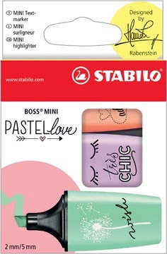 Een STABILO BOSS MINI Pastellove markeerstift, doosje van 3 stuks in geassorteerde pastelkleuren koop je bij Muys Kantoor & Kado