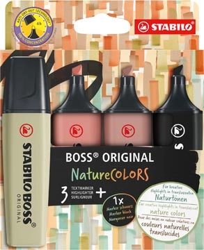 Een STABILO BOSS ORIGINAL NatureCOLORS markeerstift, etui van 4 stuks, assorti koop je bij Muys Kantoor & Kado