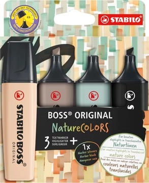 Een STABILO BOSS ORIGINAL NatureCOLORS markeerstift, etui van 4 stuks, assorti koop je bij Muys Kantoor & Kado