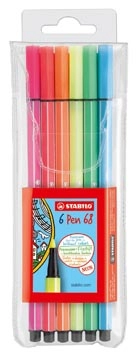 Een STABILO Pen 68 Neon, etui van 6 stiften in geassorteerde kleuren koop je bij Muys Kantoor & Kado