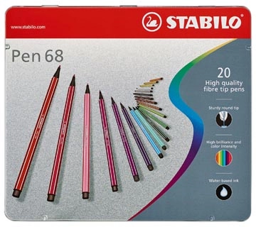 Een STABILO Pen 68 viltstift, metalen doos van 20 stiften in geassorteerde kleuren koop je bij Muys Kantoor & Kado