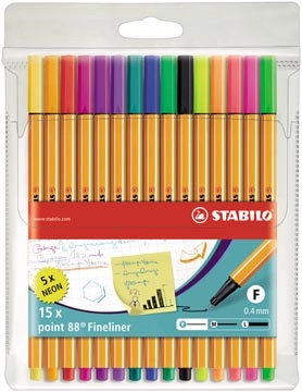 Een STABILO point 88 fineliner, etui van 15 stuks in geassorteerde kleuren koop je bij Muys Kantoor & Kado