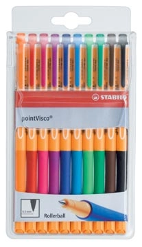 Een STABILO pointVisco roller, 0,5 mm, etui van 10 stuks in geassorteerde kleuren koop je bij Muys Kantoor & Kado