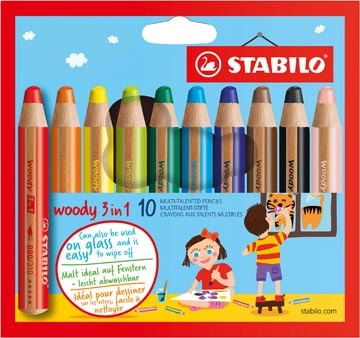 Een STABILO woody 3in1 kleurpotlood, etui van 10 stuks, assorti koop je bij Muys Kantoor & Kado